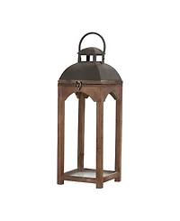 Glitzhome Set of 2 Whiskey Brown Farmhouse Modern Wood/Metal Lanterns