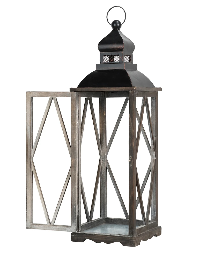 Glitzhome Set of 2  Black Farmhouse Wooden Lanterns With Diamond Window Frame