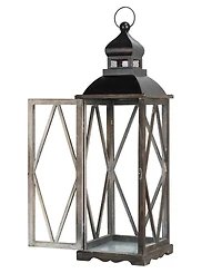 Glitzhome Set of 2  Black Farmhouse Wooden Lanterns With Diamond Window Frame
