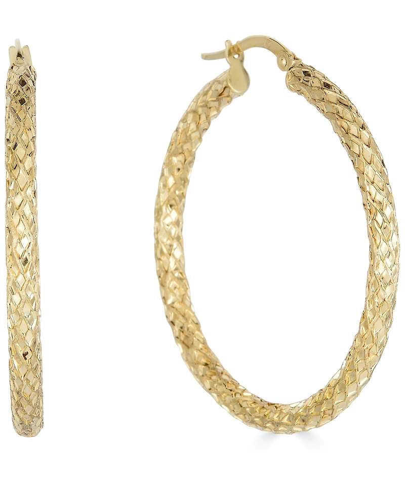 Italian Gold Snake Texture Hoop Earrings in 10k Gold 40mm