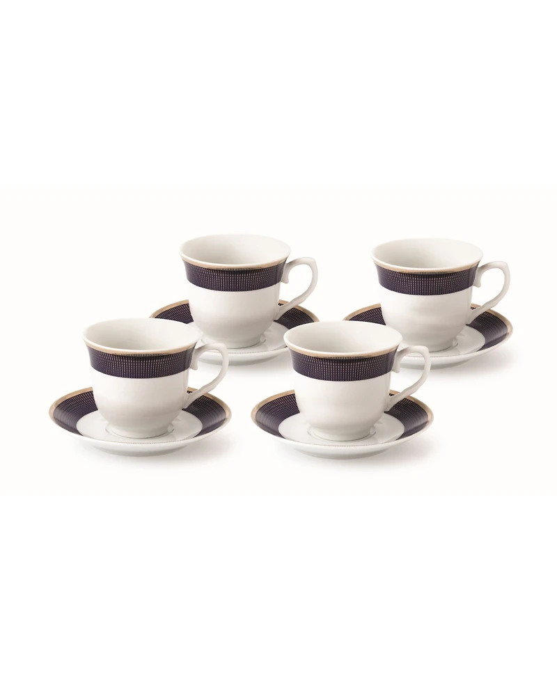 Lorren Home Trends 8 Piece 8oz Tea or Coffee Cup and Saucer Set, Service for 4