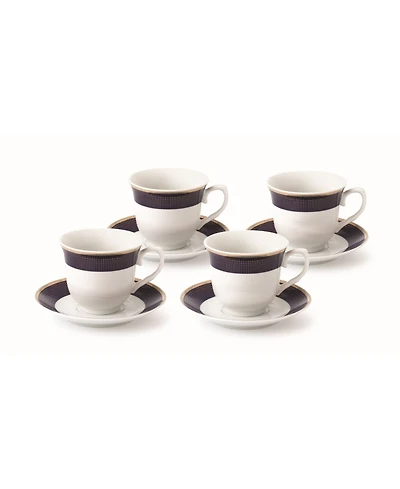 Lorren Home Trends 8 Piece 8oz Tea or Coffee Cup and Saucer Set, Service for 4