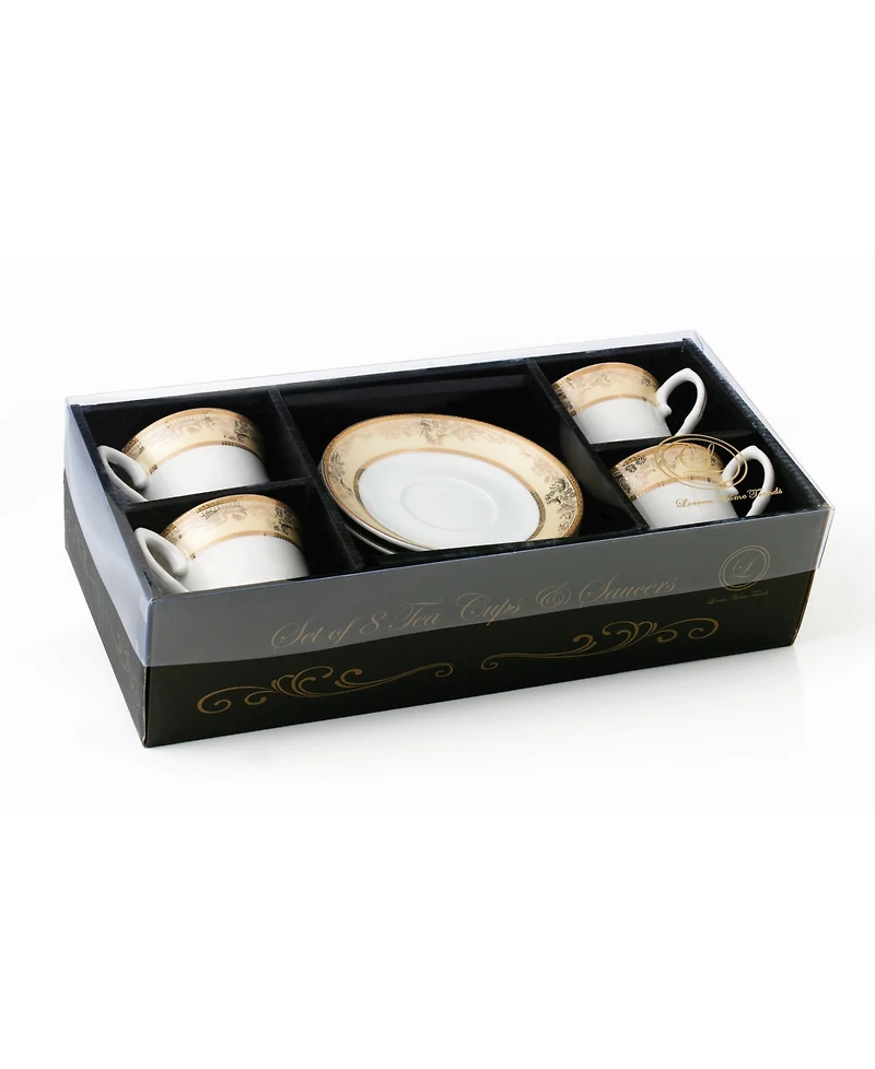 Lorren Home Trends Floral 8 Piece 8oz Tea or Coffee Cup and Saucer Set