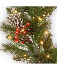 National Tree Company 24" Frosted Pine Berry Collection Wreaths with Cones, Red Berries, Silver Glittered Eucalyptus Leaves & Warm White Battery Opera