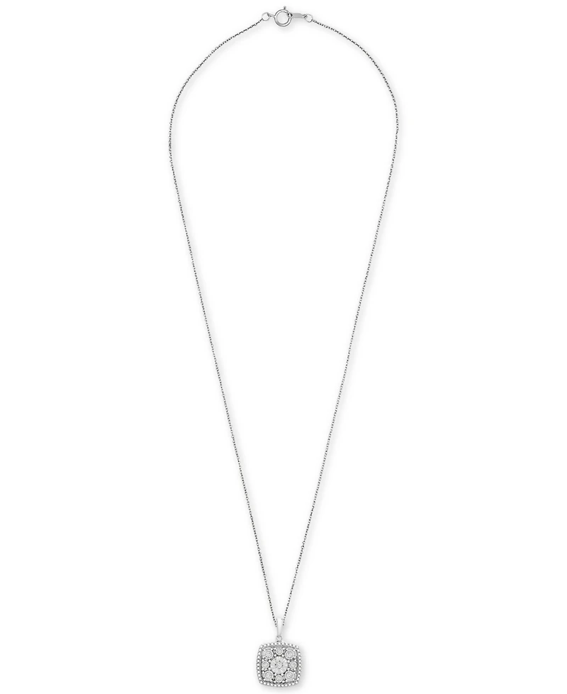 Diamond Cushion Cluster 18" Pendant Necklace (1/10 ct. t.w.) in Sterling Silver