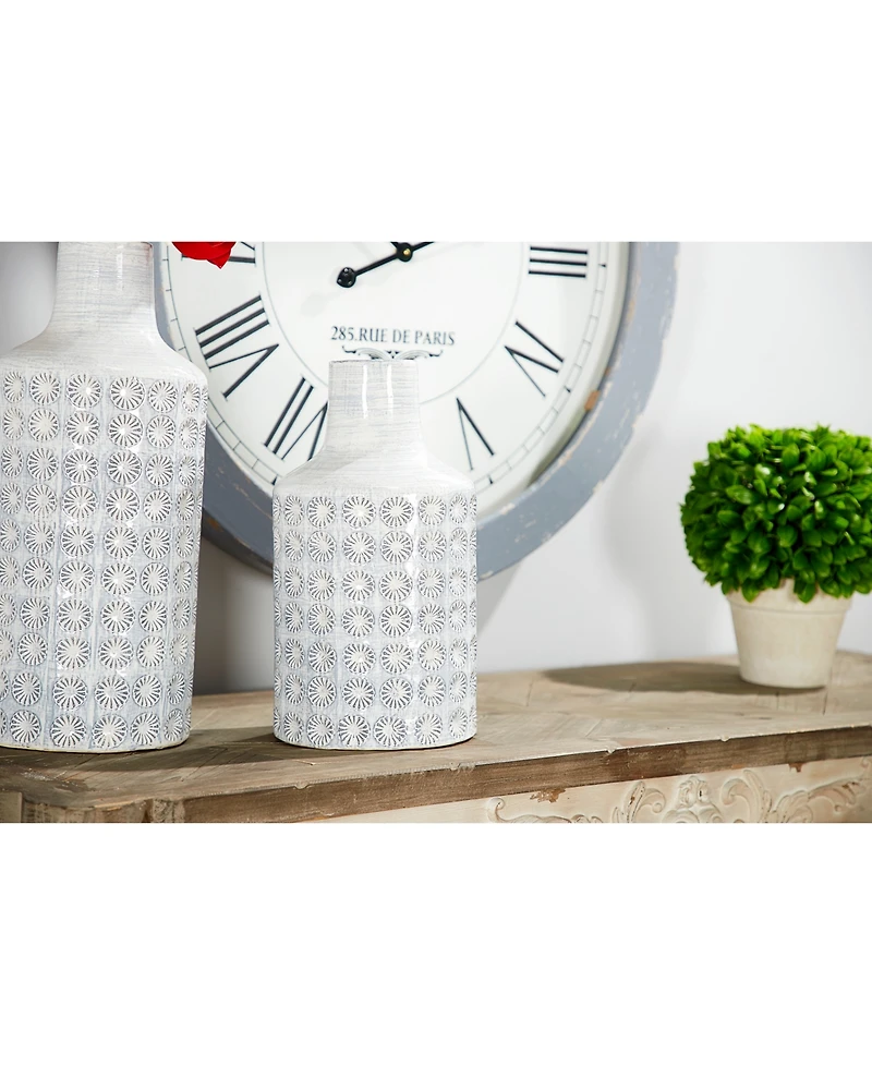 Large, Round Ceramic Floor Vase with French Country Rosette Relief Design