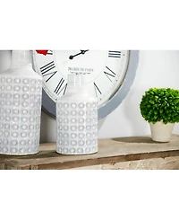 Large, Round Ceramic Floor Vase with French Country Rosette Relief Design