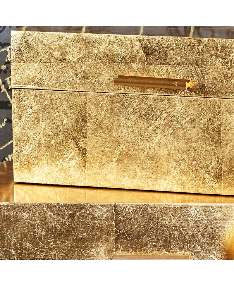 CosmoLiving by Cosmopolitan Set of 2 Gold Wood Glam Box, 11", 13"
