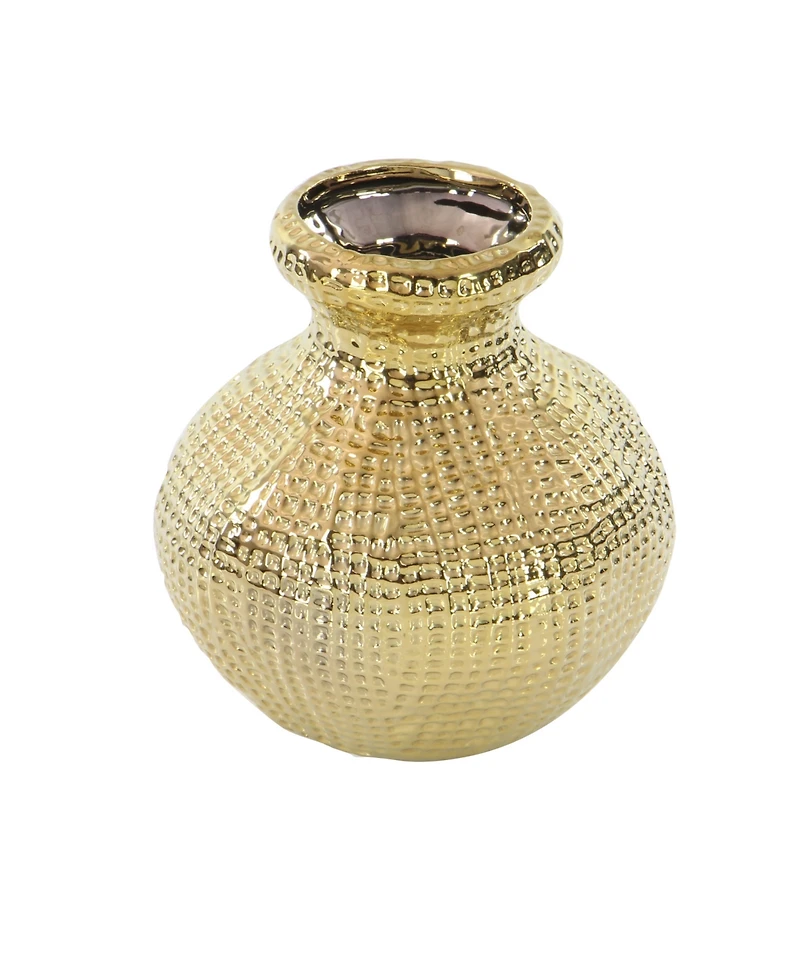 CosmoLiving by Cosmopolitan Set of 3 Gold Stoneware Glam Vase, 6" x 6"