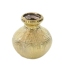CosmoLiving by Cosmopolitan Set of 3 Gold Stoneware Glam Vase, 6" x 6"