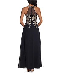 Betsy & Adam Embellished Chiffon Illusion Gown