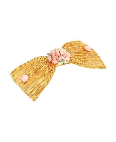 Women's Gold-Tone Porcelain Flower Mesh Bow Hair Barrette