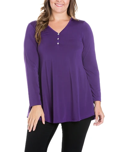 Women's Plus Size Flared Long Sleeves Henley Tunic Top
