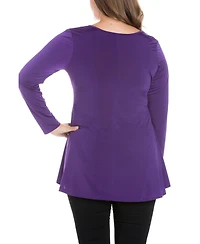 Women's Plus Size Flared Long Sleeves Henley Tunic Top