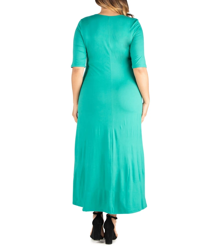 24seven Comfort Apparel Plus Elbow Length Sleeve Maxi Dress