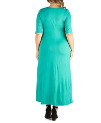 24seven Comfort Apparel Plus Elbow Length Sleeve Maxi Dress
