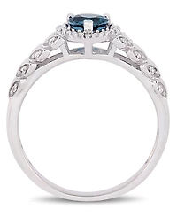Amethyst and Diamond Halo Heart Ring (Also Blue Topaz)