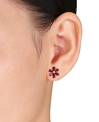 Garnet and Diamond Accent Floral Stud Earrings