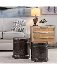 Lindy Hammered Metal Accent Stools, Set of 2