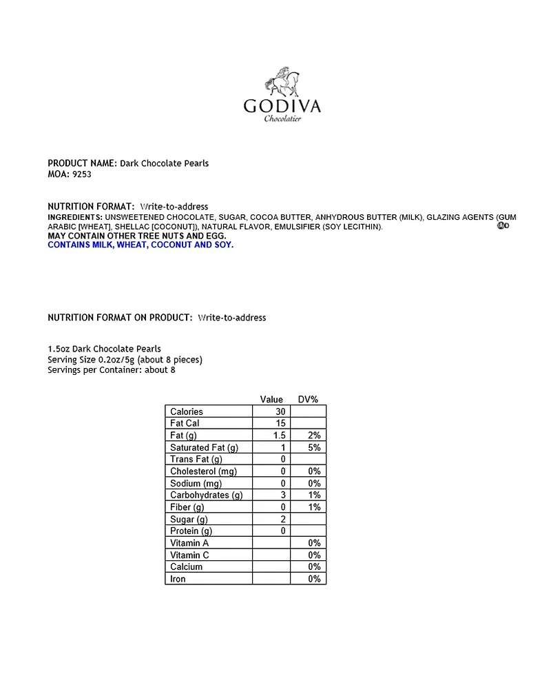 Godiva Dark Chocolate Pearls, 18 Piece