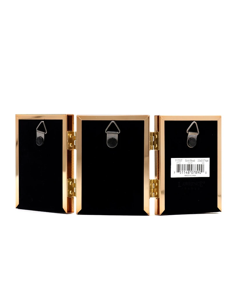 Polished Metal Hinged Triple Picture Frame - Bead Border Design