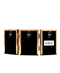 Polished Metal Hinged Triple Picture Frame - Bead Border Design