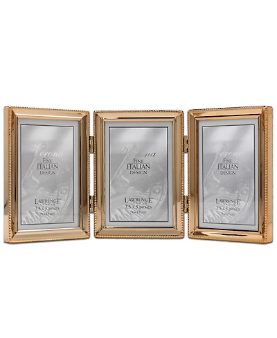 Polished Metal Hinged Triple Picture Frame - Bead Border Design