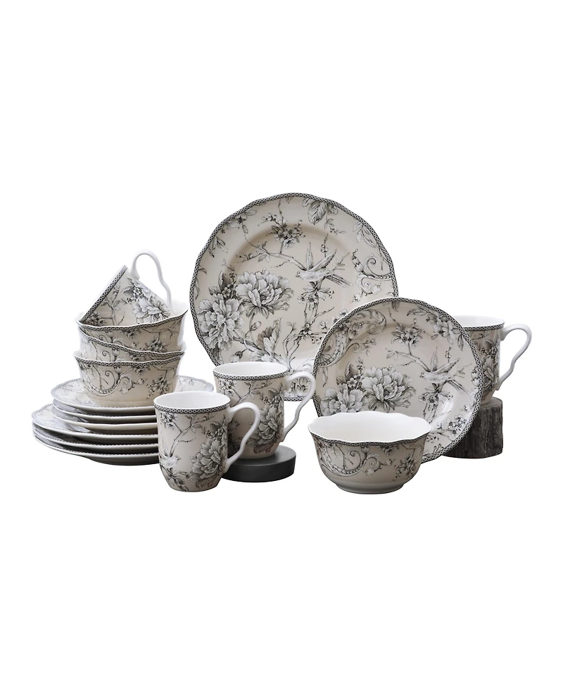 222 Fifth Adelaide Toile 16 Piece Dinnerware Set, Service for 4