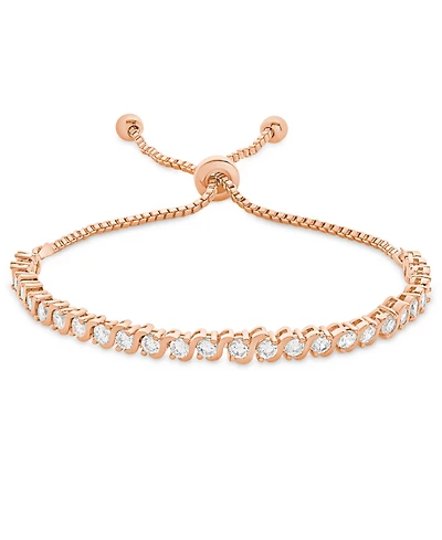 Cubic Zirconia "S" Link Bolo Adjustable Bracelet in Rose Gold Plate