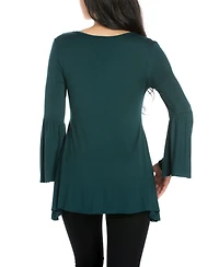 24Seven Comfort Apparel Women Swing High Low Bell Sleeve Tunic Top
