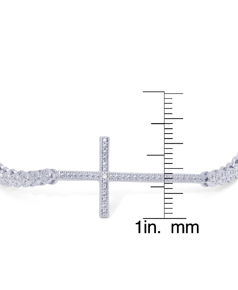 Diamond Accent Cross Adjustable Silver Plate Bracelet