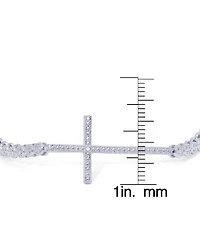 Diamond Accent Cross Adjustable Silver Plate Bracelet