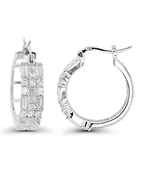 Macy's Cubic Zirconia 14K Rose Gold Round and Baguette Hoop Earrings (Also in 14k Gold Over Silver or 14k Rose Gold Over Silver)
