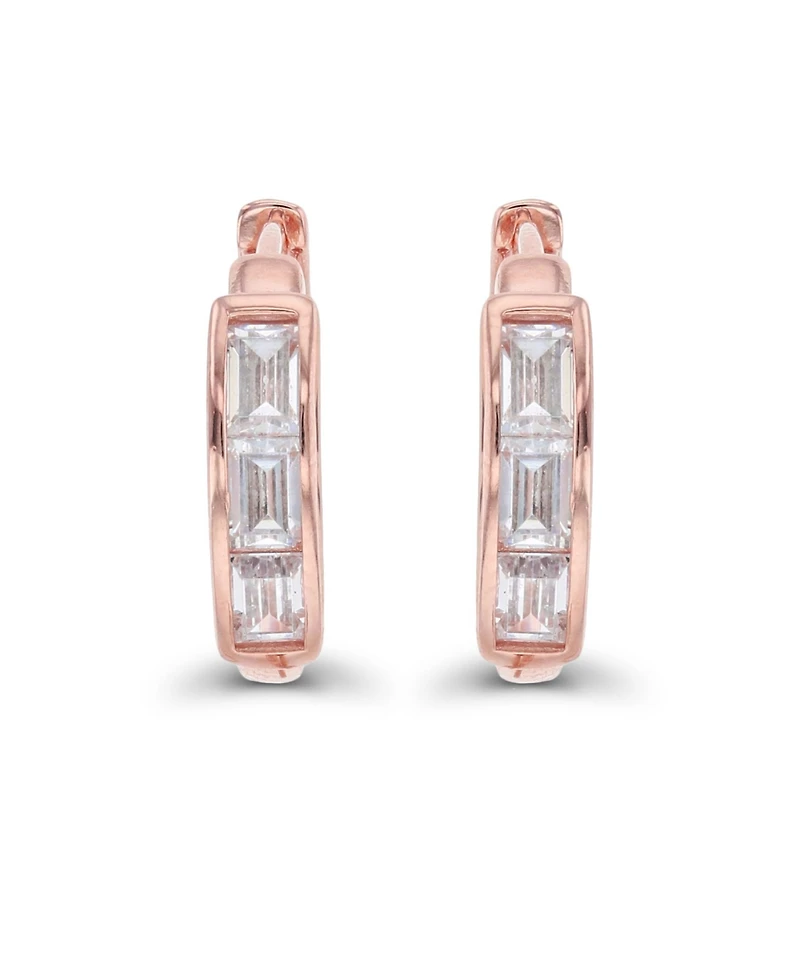 Macy's Cubic Zirconia Baguette Cut Huggie Earrings Sterling Silver (Also 14k Gold Over or Rose Silver)