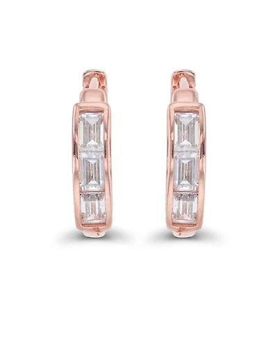 Macy's Cubic Zirconia Baguette Cut Huggie Earrings Sterling Silver (Also 14k Gold Over or Rose Silver)