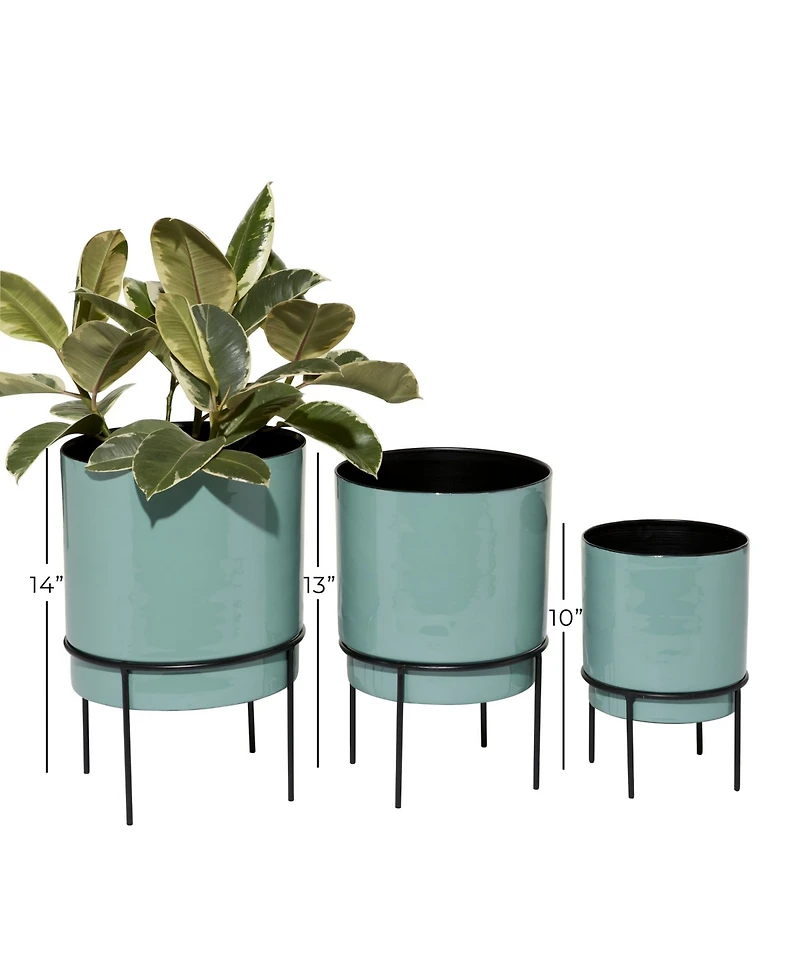 Set of 3 Teal Metal Contemporary Planter