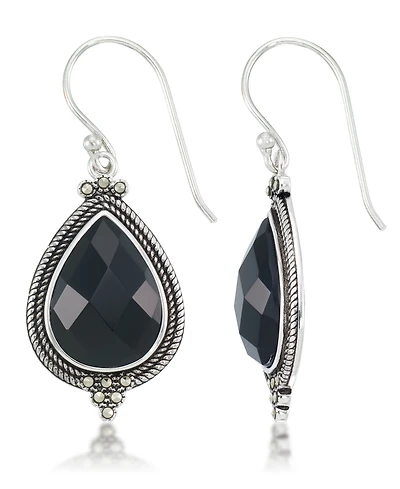 Faceted Onyx Teardrop Dangle Earrings