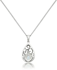 Blue Topaz Open Work Teardrop Pendant and a Curb Chain