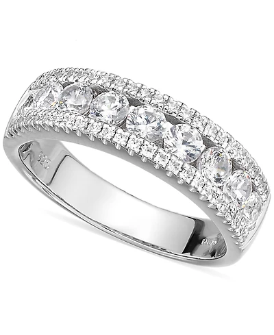 Arabella Sterling Silver Cubic Zirconia Three-Row Ring (2-1/10 ct. t.w.)