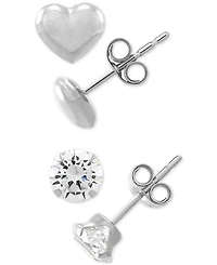 2-Pc. Set Cubic Zirconia & Heart Stud Earrings