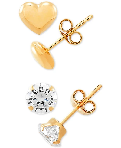 2-Pc. Set Cubic Zirconia & Heart Stud Earrings