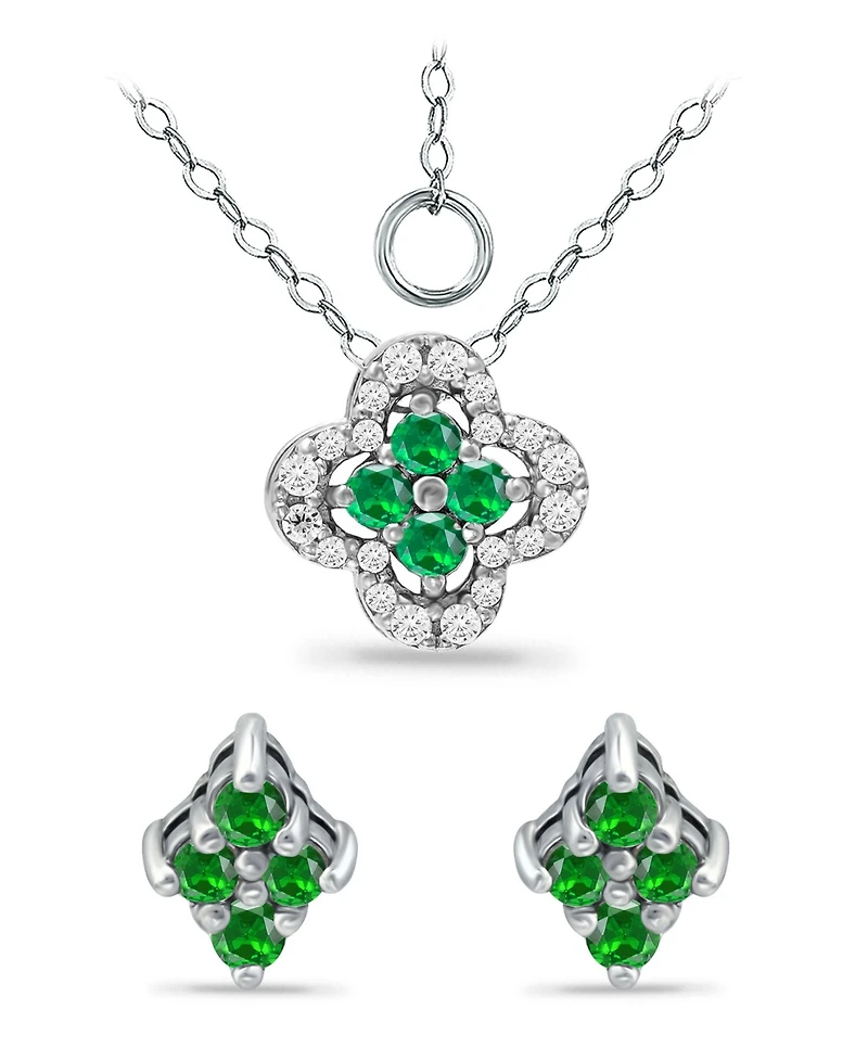 Giani Bernini Created Green Quartz and Cubic Zirconia Clover Pendant and Earring Set, 3 Piece