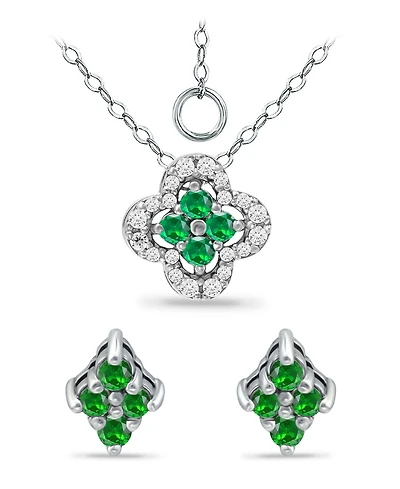 Giani Bernini Created Green Quartz and Cubic Zirconia Clover Pendant and Earring Set, 3 Piece