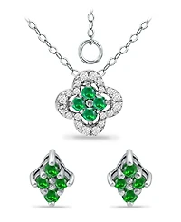 Giani Bernini Created Green Quartz and Cubic Zirconia Clover Pendant and Earring Set, 3 Piece