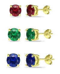 Giani Bernini Lab Grown Green Quartz, Lab Grown Ruby and Simulated Blue Sapphire Stud Earring Set