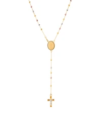 Polished Diamond Cut Rosary with Moonbeads in 14K Yellow, White and Rose Gold.