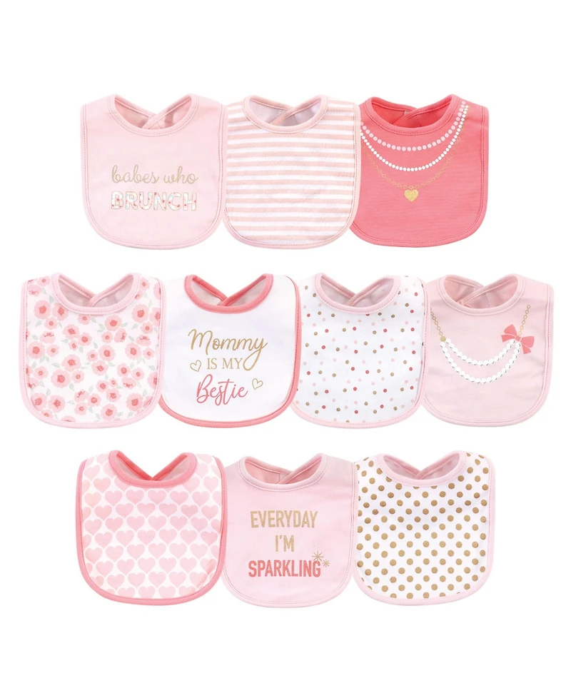Little Treasure Baby Girl Cotton Bibs 10pk, Lipstick, One Size