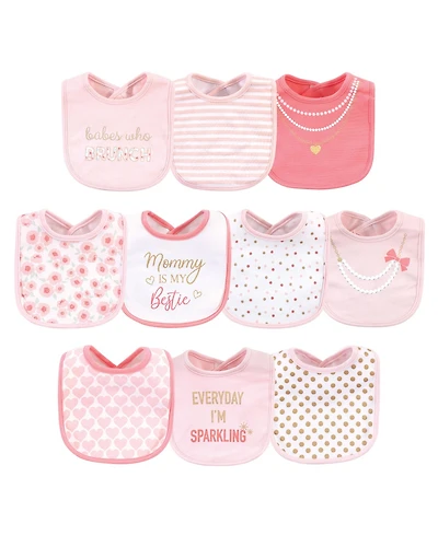 Little Treasure Baby Girl Cotton Bibs 10pk, Lipstick, One Size
