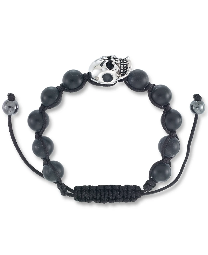 Andrew Charles by Andy Hilfiger Men's Onyx Bead Skull Bolo Bracelet Stainless Steel (Also Tiger's Eye & White Agate)