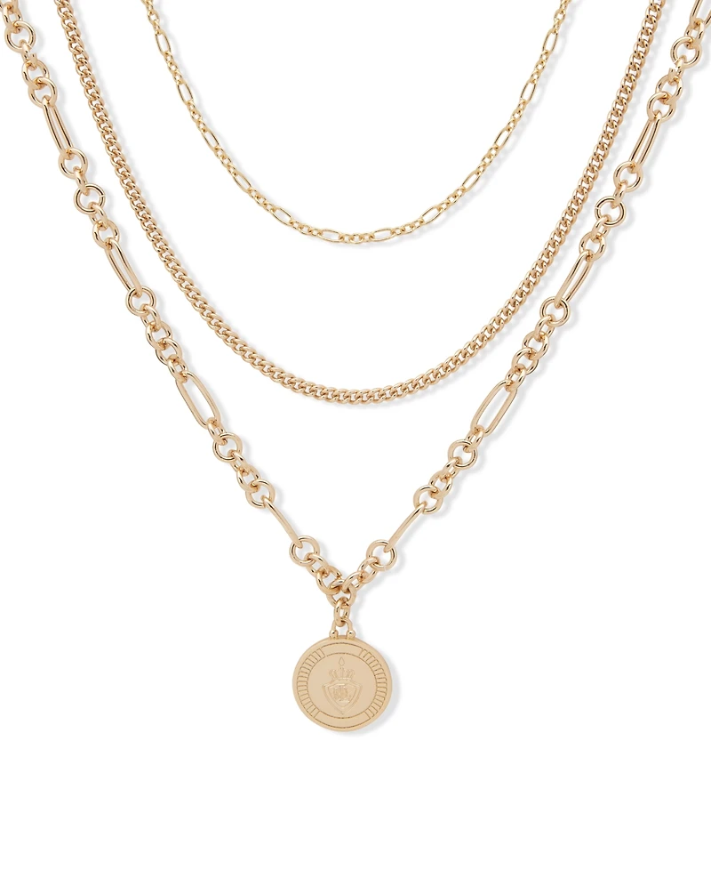 Lauren Ralph Lauren Gold-Tone Crest Layered Pendant Necklace, 16" + 3" extender